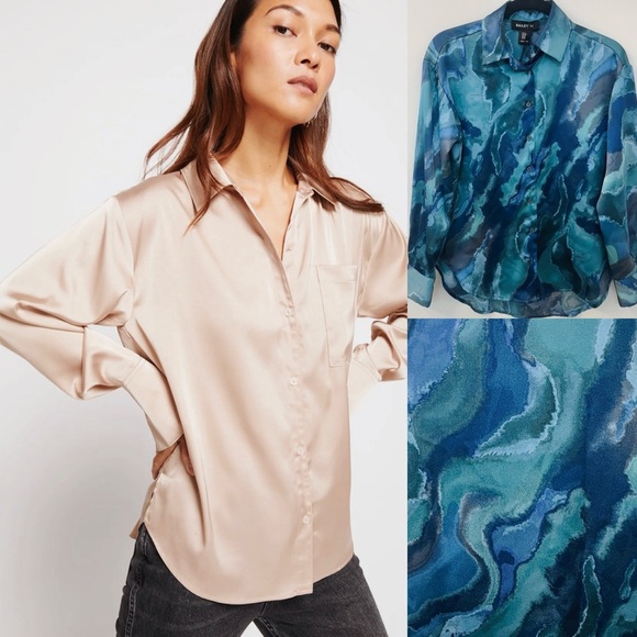 Bailey 44 Blue Watercolor Abstract Button-Up Shirt - Picture 6 of 6